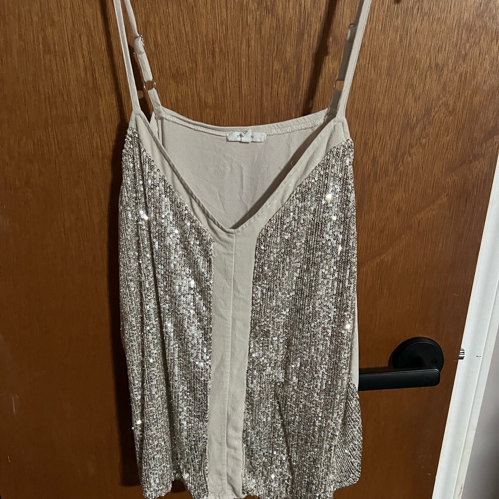 Sequin Cream Spaghetti Strap Top